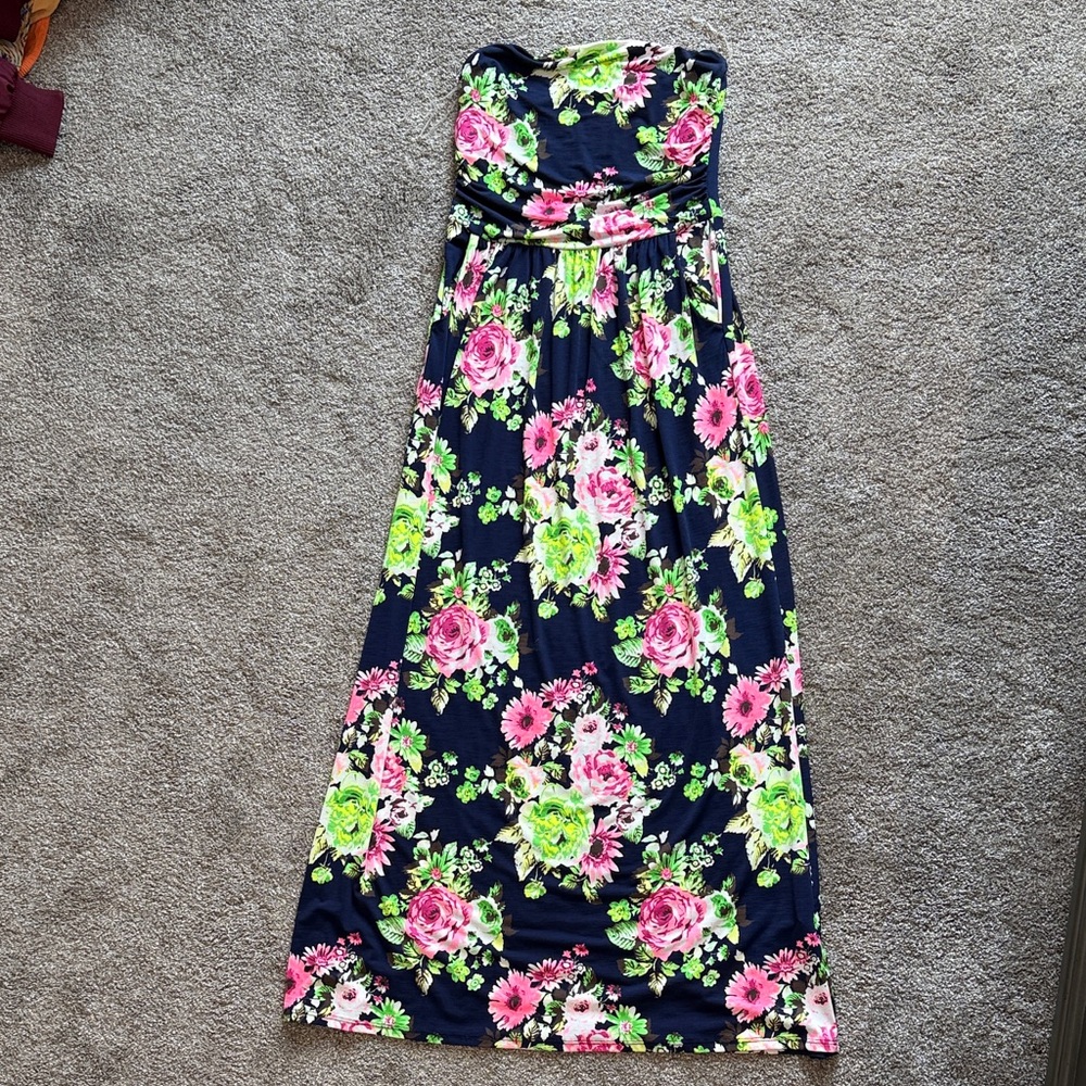 Vanilla Bay Floral Maxi Dress - Navy, Pink, Green